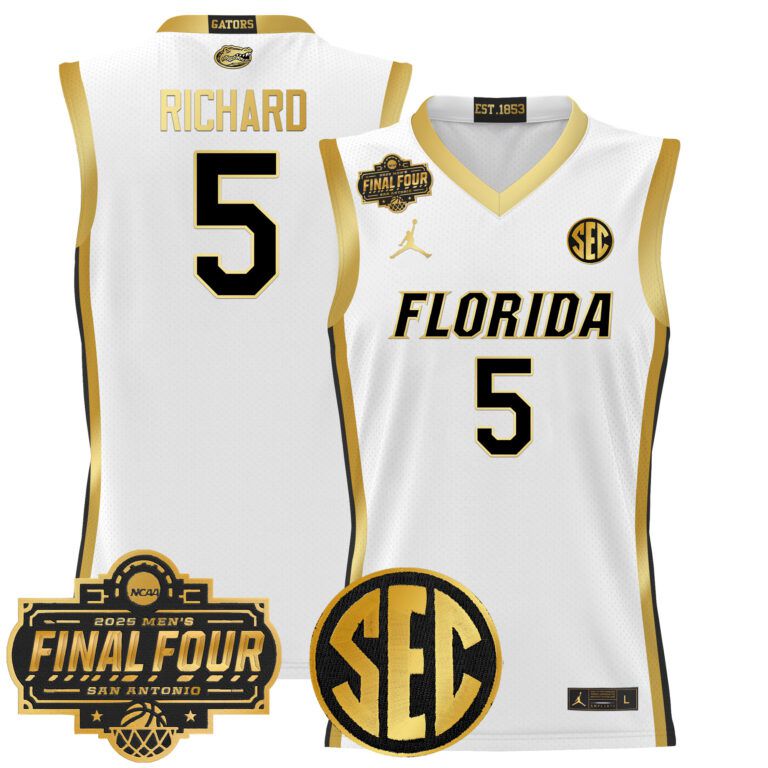 Men Florida Gators #5 Richard white 2025 Final Four Patch NCAA Jersey style 2
